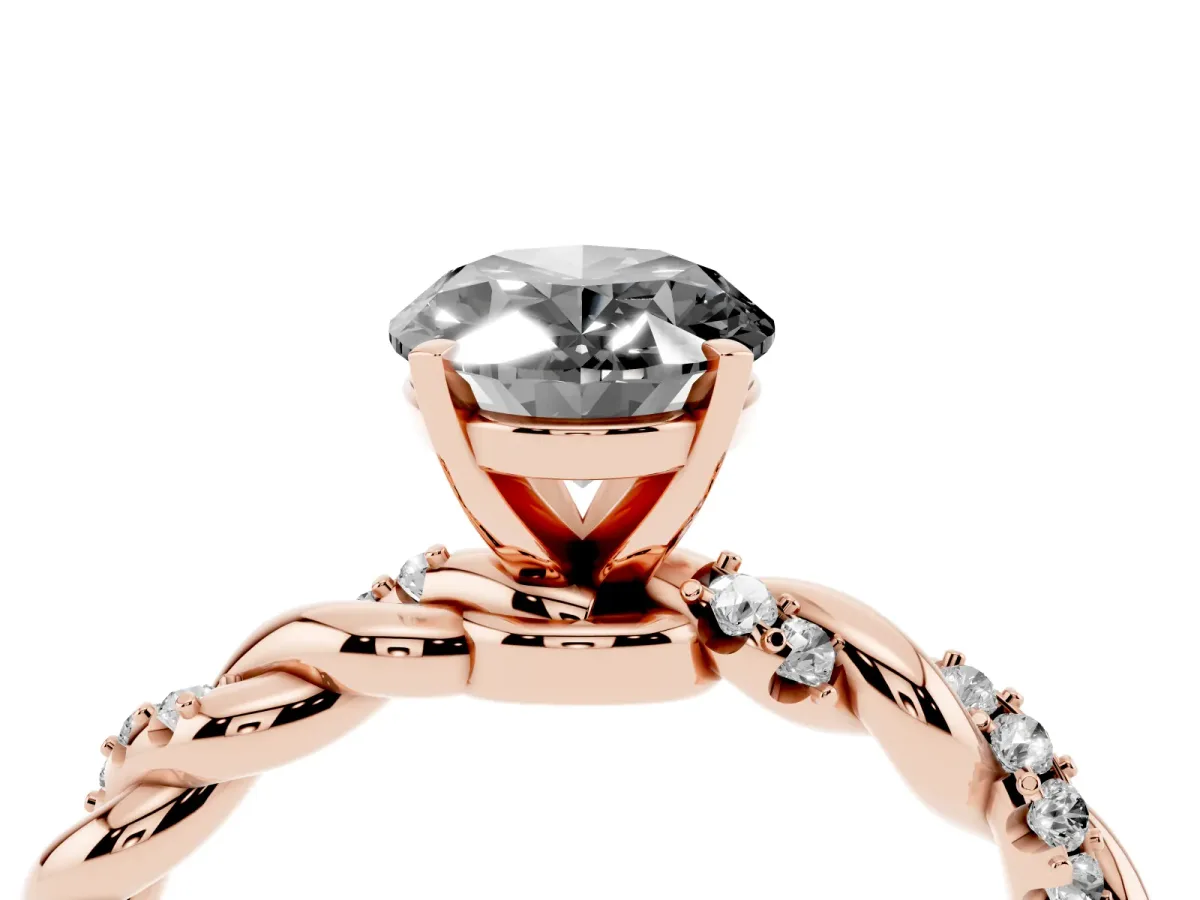 Fancy Black Oval Cut Diamond Solitaire Ring with Twisted Band and Pavé Accents Rose gold