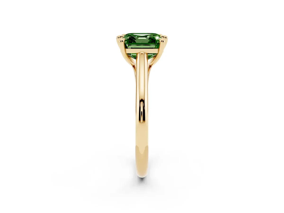 Fancy Green Asscher Cut Solitaire Engagement Ring with Six-Prong Setting and Classic Band Yellow gold