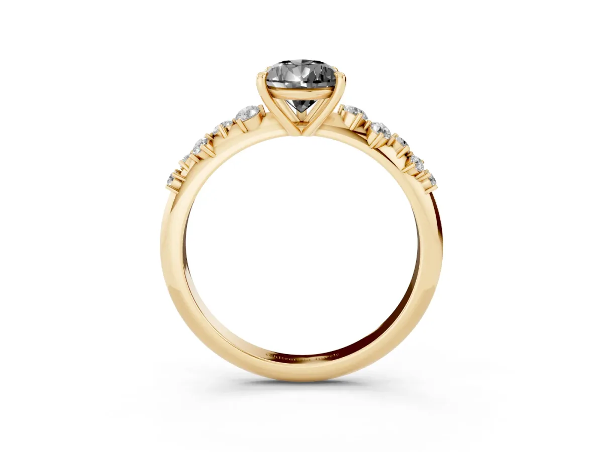 Fancy Black Pear Cut Diamond Cluster Side Stone Solitaire Ring with Prong Setting Yellow gold