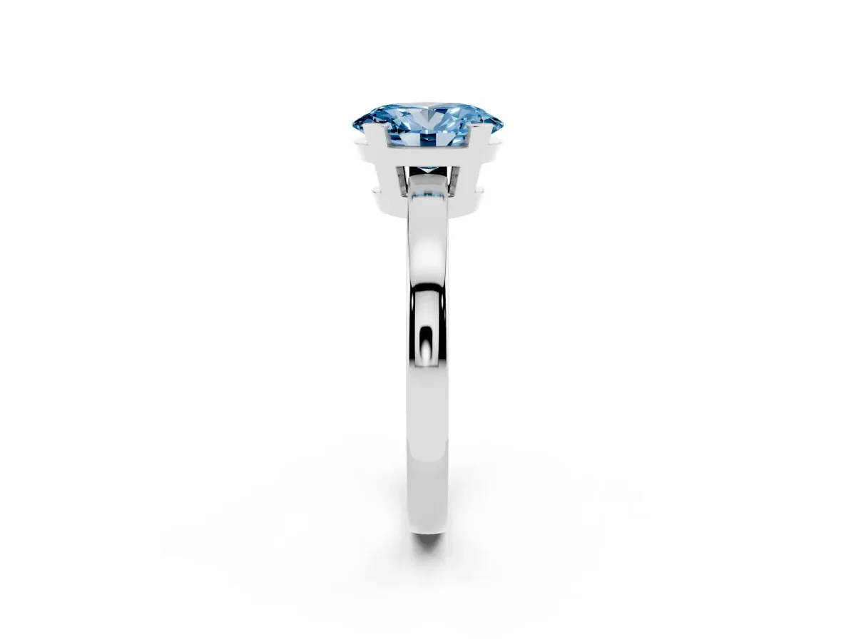 Fancy Blue Oval Cut Cut Solitaire Ring with Four-Prong Setting and Classic Band Silver