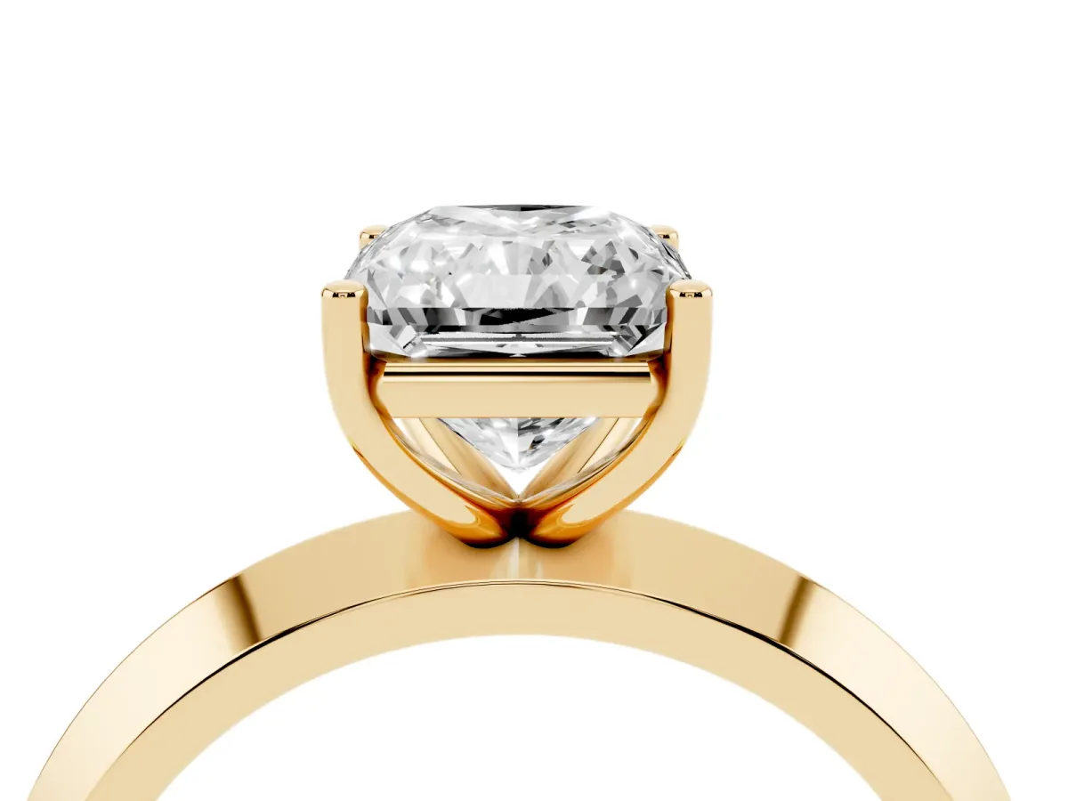 Radiant Cut Cut Solitaire Engagement Ring with Flat Band and Four-Prong Setting Yellow gold