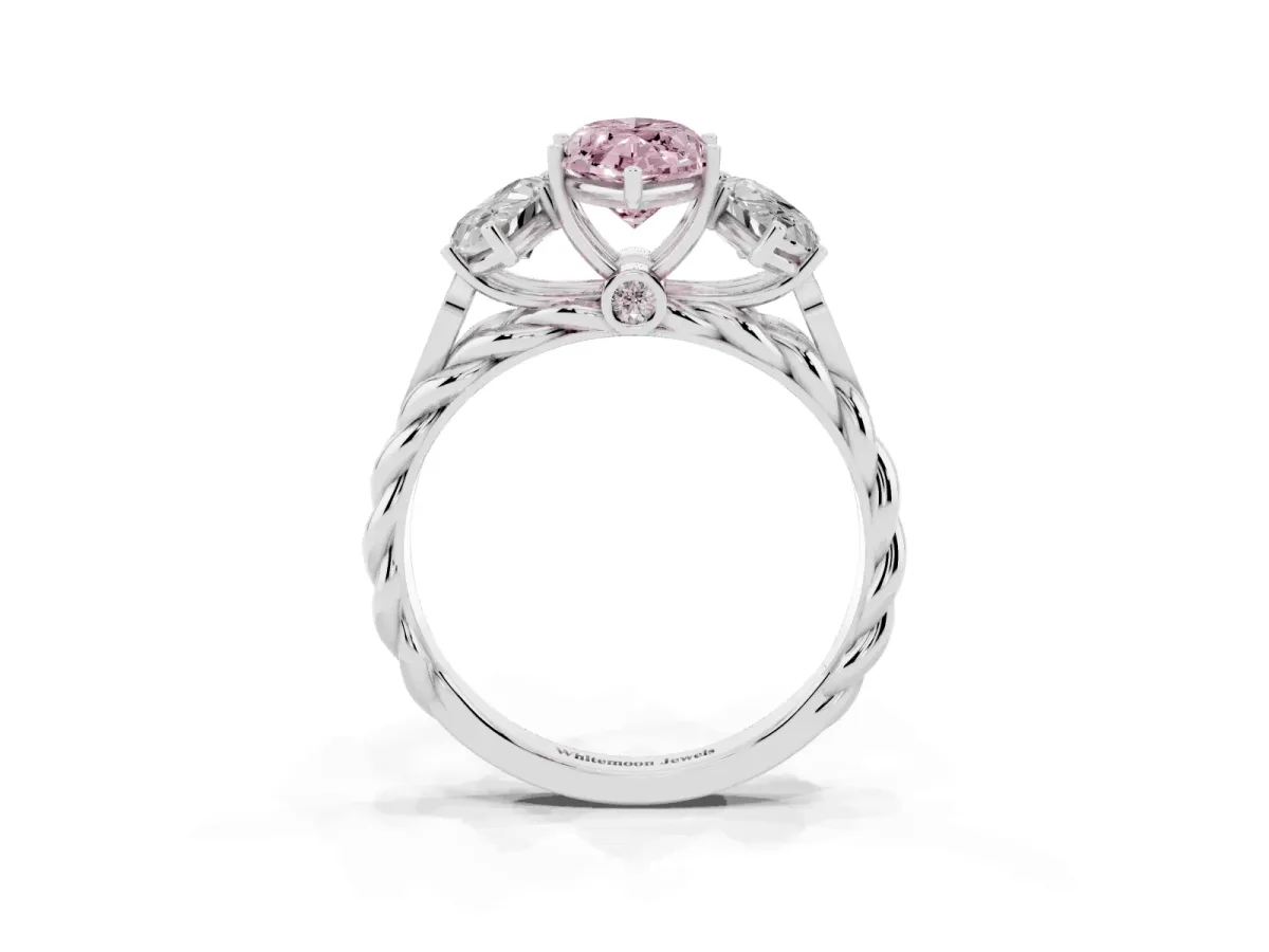 Fancy Pink Three-Stone Marquise Cut Diamond Braided Band Ring with Four-Prong Setting Platinum
