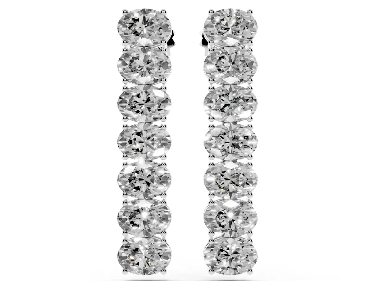 Oval Diamond Huggie Hoop Earrings Platinum