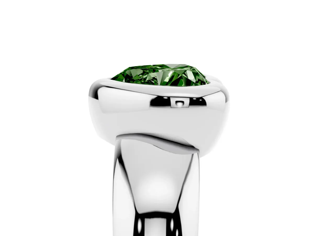 Fancy Green Bezel Set Heart Cut Solitaire Ring with Wide Band Platinum
