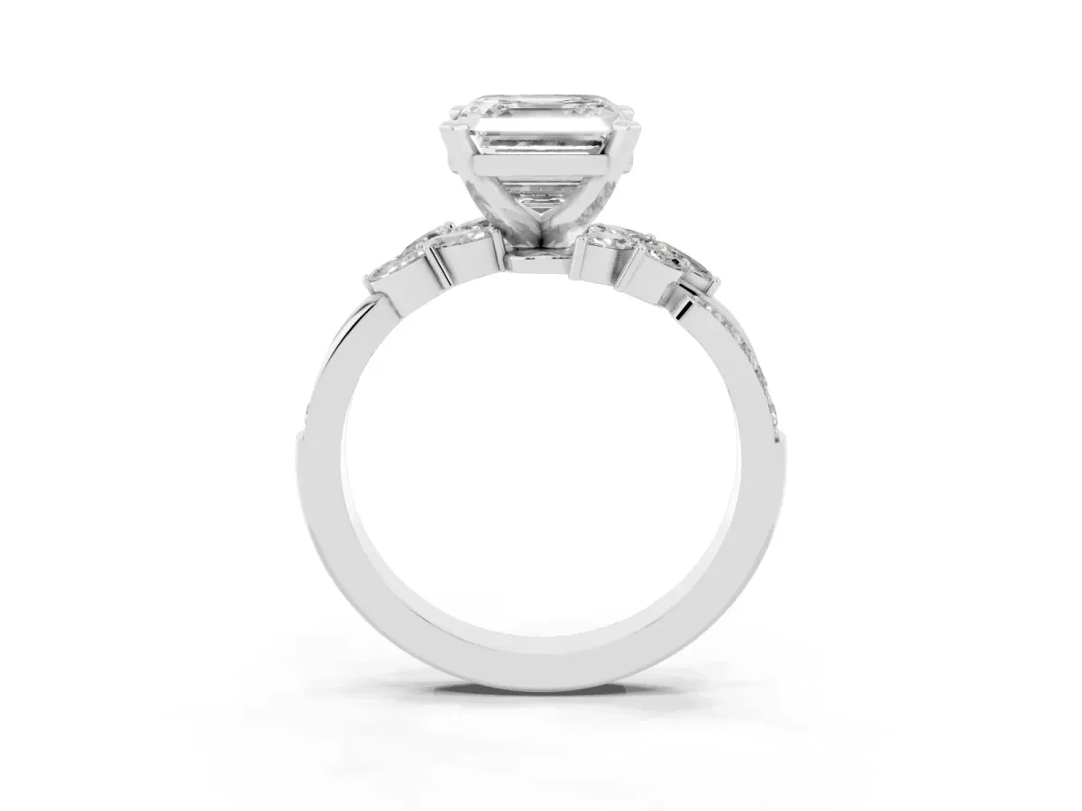 Asscher Cut Solitaire Marquise Twist Band with Six-Prong Setting Silver