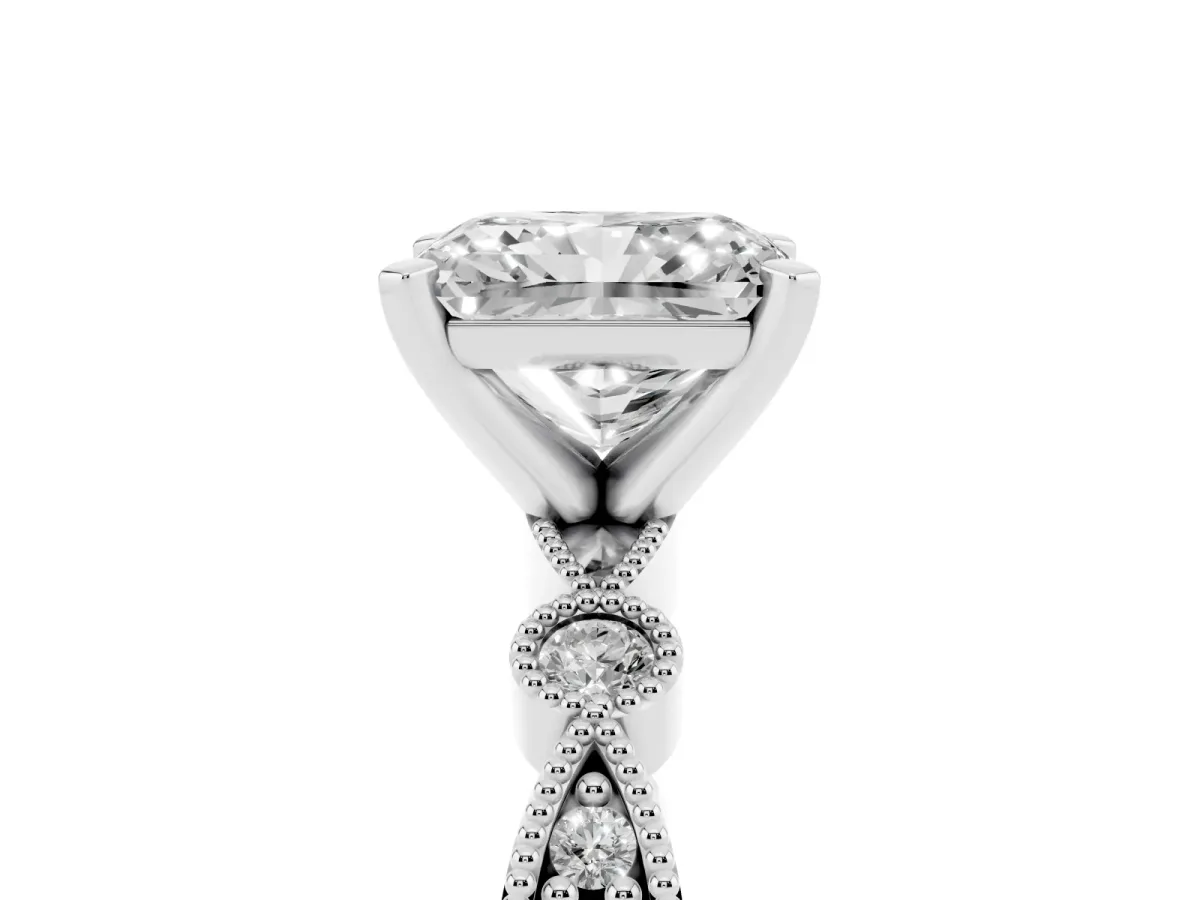 Radiant Cut Milgrain Bezel Diamond Engagement Ring with Solitaire Prong Setting Silver