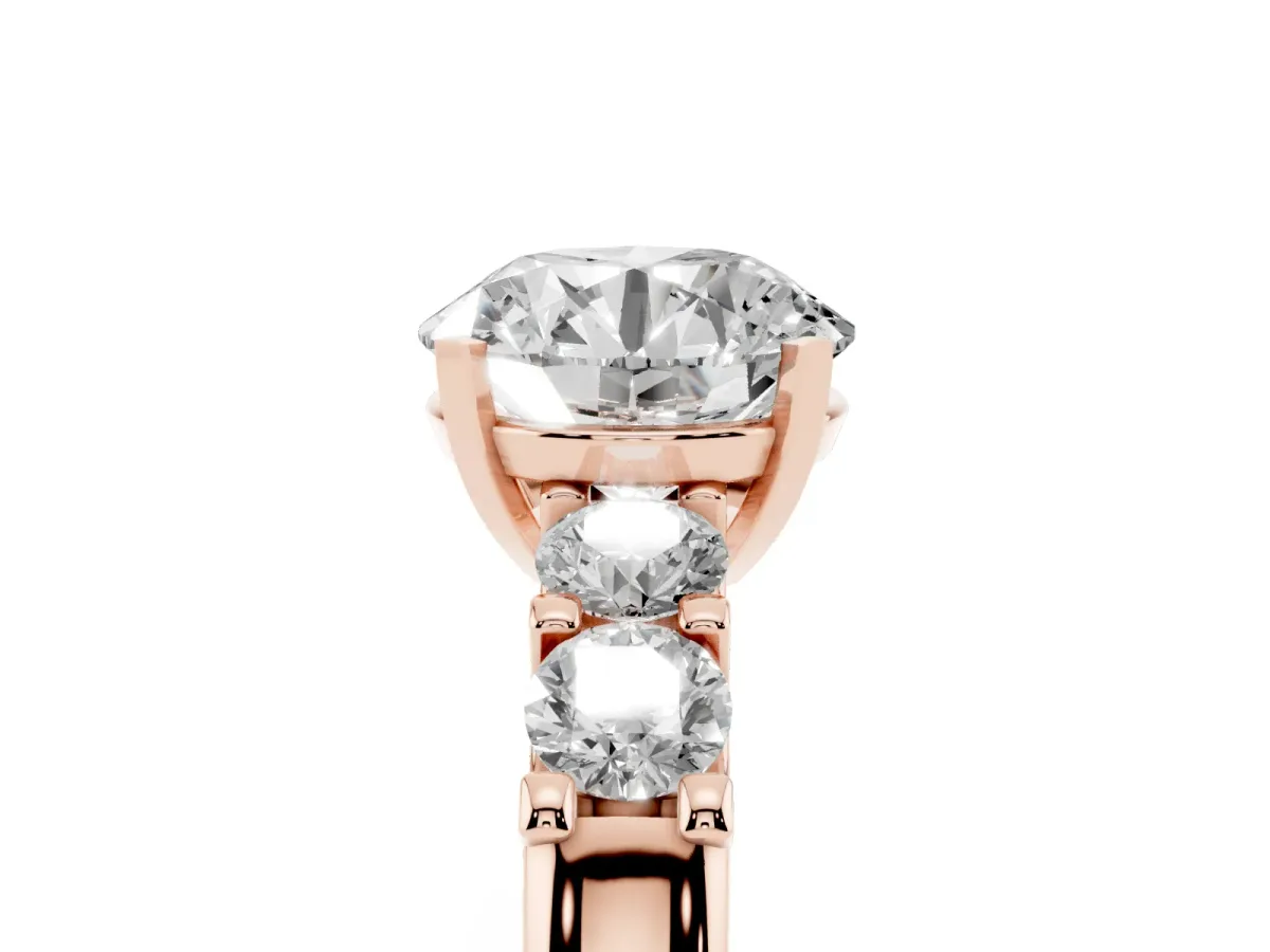 Round Cut Brilliant Cut Diamond Five-Stone Prong Set Engagement Ring with Channel Band Rose gold