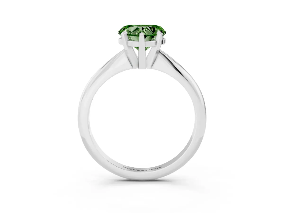 Fancy Green Heart Cut Cut Solitaire Ring with Four-Prong Setting on a Classic Band Platinum