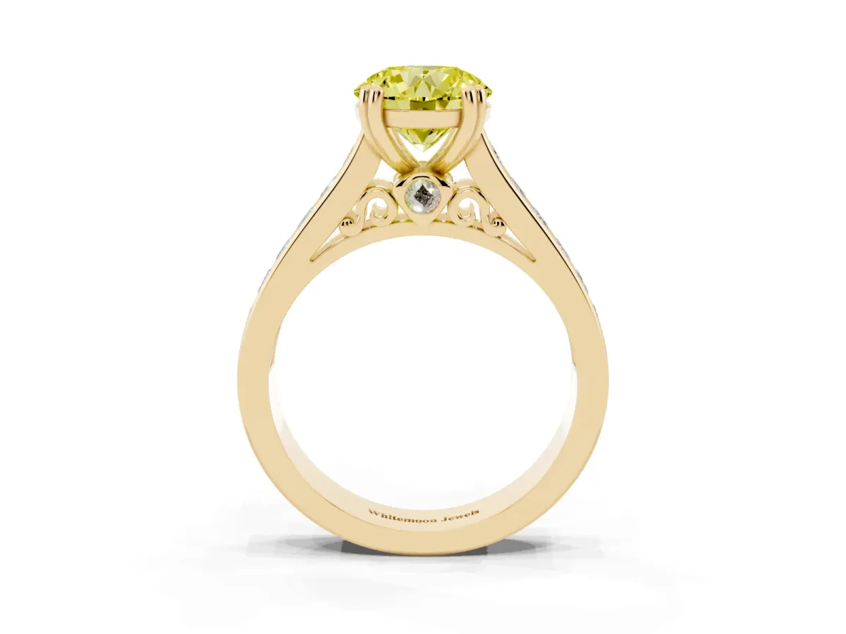 Fancy Yellow Round Cut Cut Channel Set Solitaire Engagement Ring with Prong Setting Yellow gold