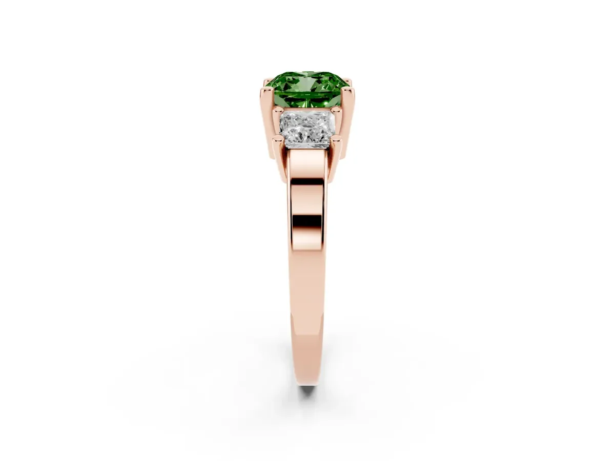 Fancy Green Three-Stone Cushion Cut Cut Solitaire Ring with Prong Setting Rose gold