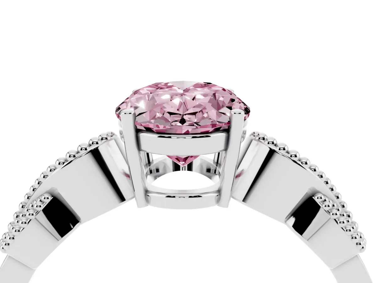 Fancy Pink Oval Cut Solitaire Milgrain Leaf Band with Prong Setting Silver
