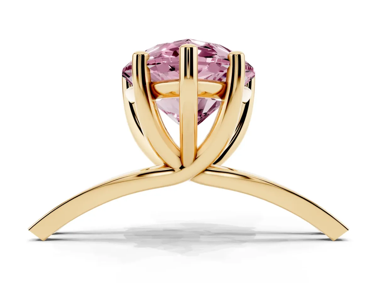 Fancy Pink Pear Cut Cut Diamond Solitaire Engagement Ring with Tapered Plain Band and Four-Prong Setting Yellow gold