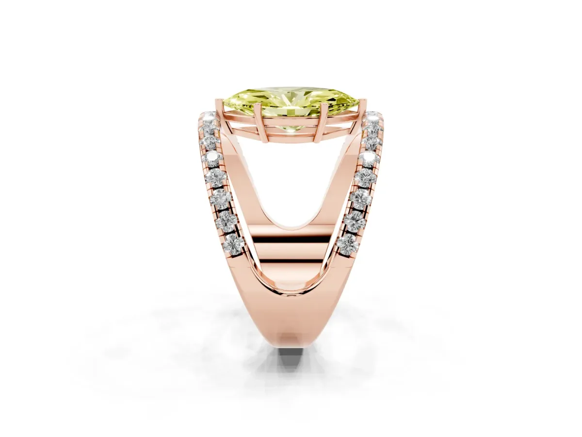 Fancy Yellow Marquise Cut Solitaire Split Shank Pave Diamond Ring Rose gold