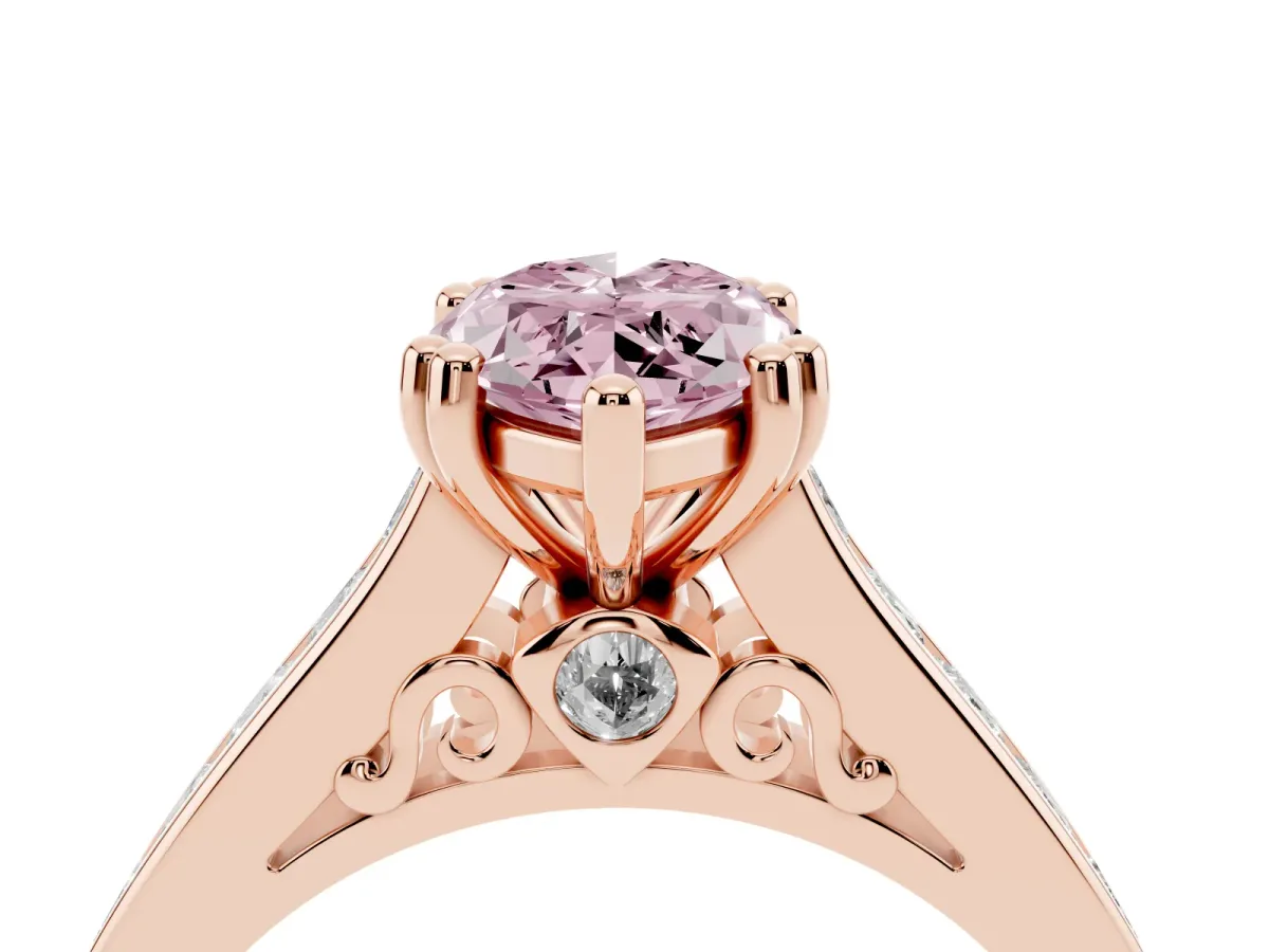 Fancy Pink Marquise Cut Cut Channel Set Solitaire Engagement Ring with Prong Setting Rose gold