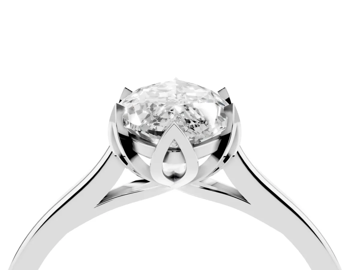 Marquise Cut Diamond Solitaire Ring with Flower Prong Setting and Classic Band Silver