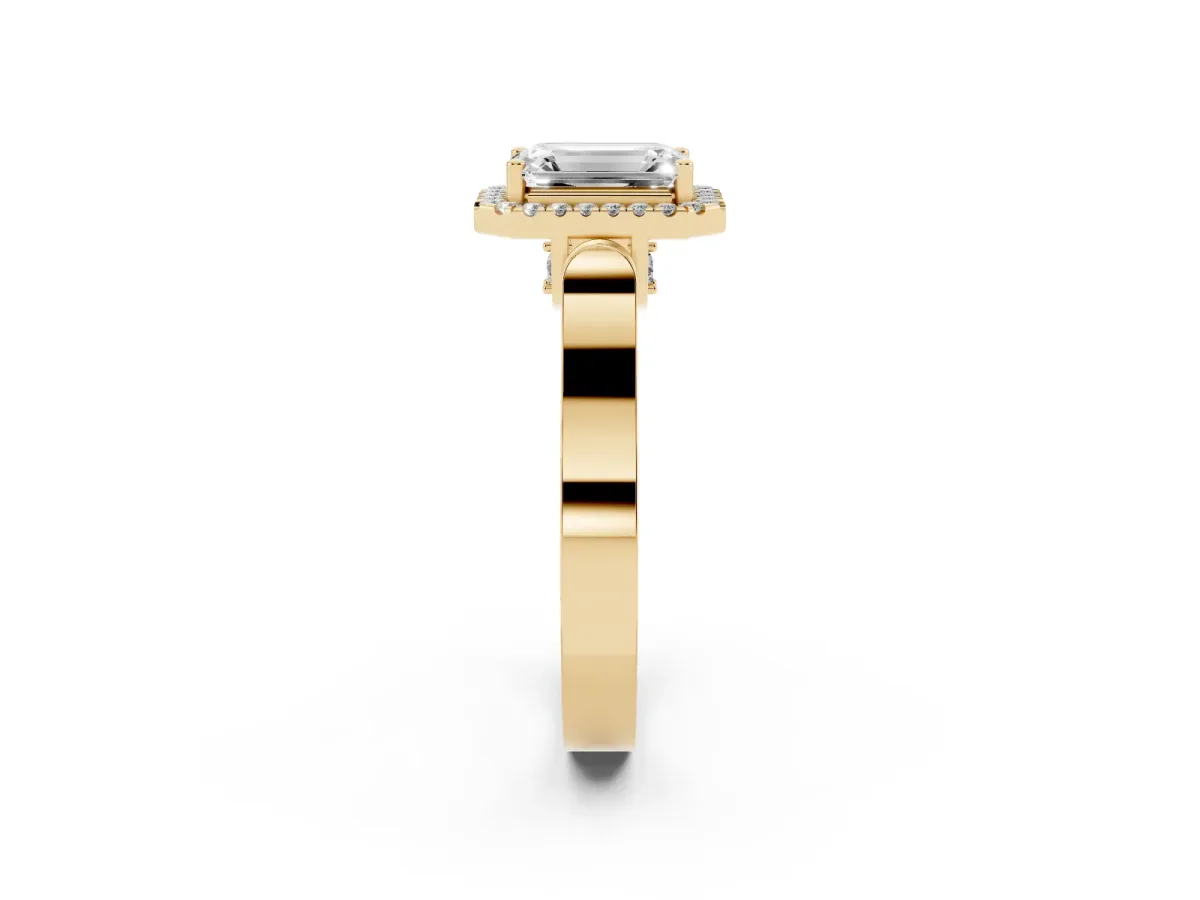 Emerald Cut Halo Pave Split Shank Prong Setting Ring Yellow gold