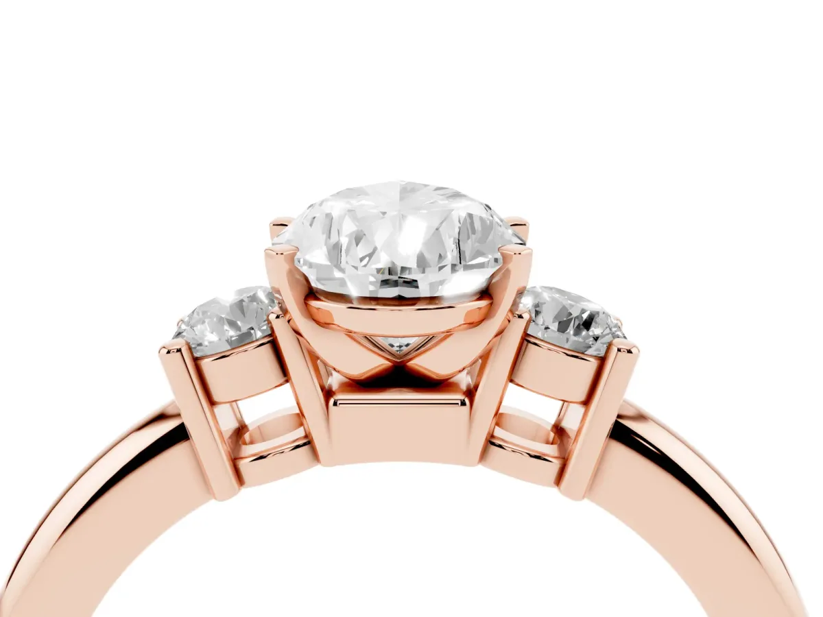 Three-Stone Pear Cut Cut Diamond Solitaire with Prong Setting and Classic Band Rose gold