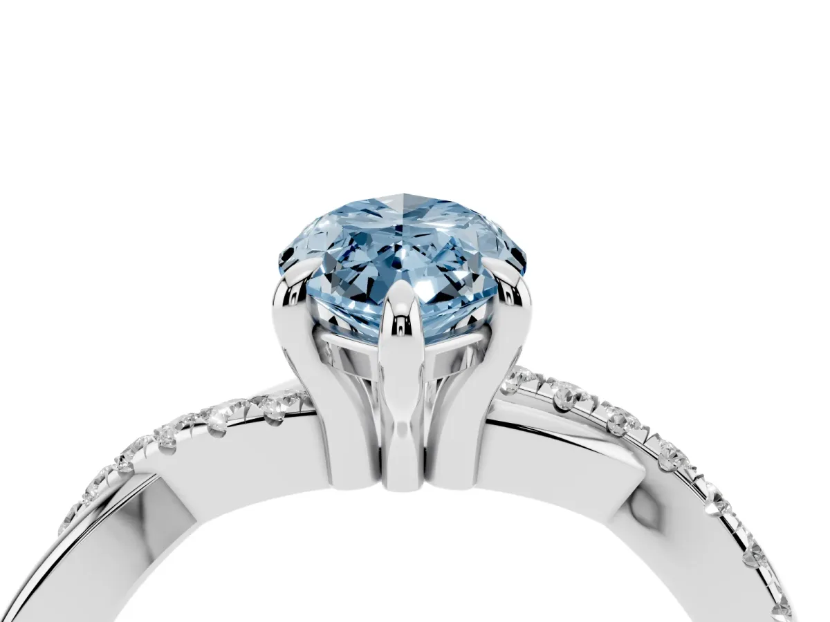 Fancy Blue Marquise Cut Cut Diamond Twist Band Solitaire with Prong Setting Silver
