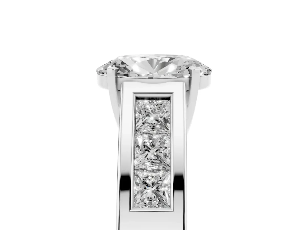 Oval Cut Cut Channel Set Solitaire Ring with Four-Prong Setting Platinum