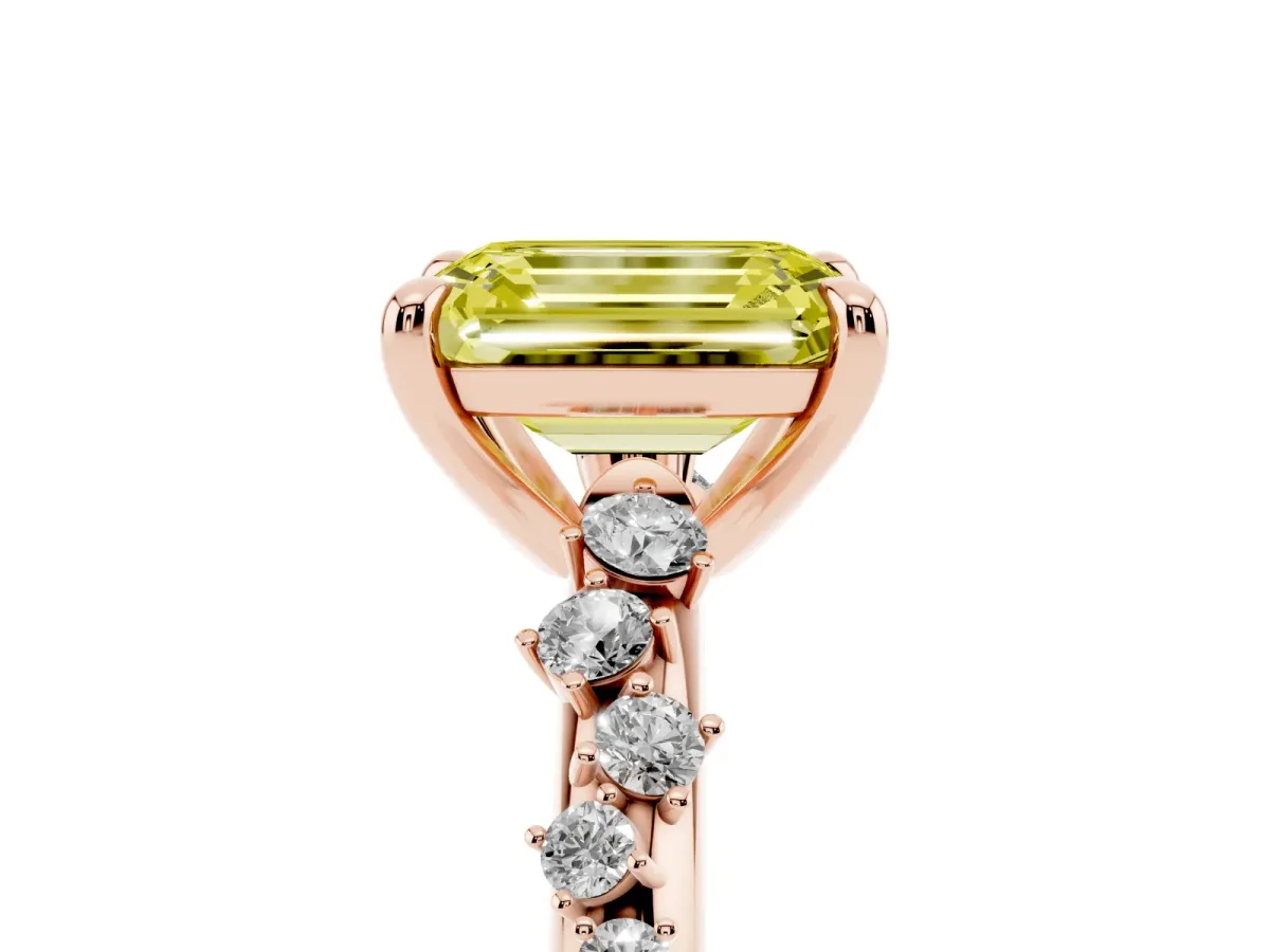 Fancy Yellow Emerald Cut Cut Diamond Vine Band with Four-Prong Setting Rose gold