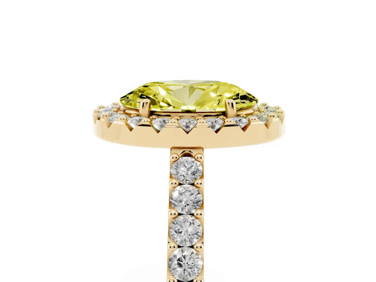 Fancy Yellow Oval Cut Halo Diamond Pavé Solitaire Ring Yellow gold