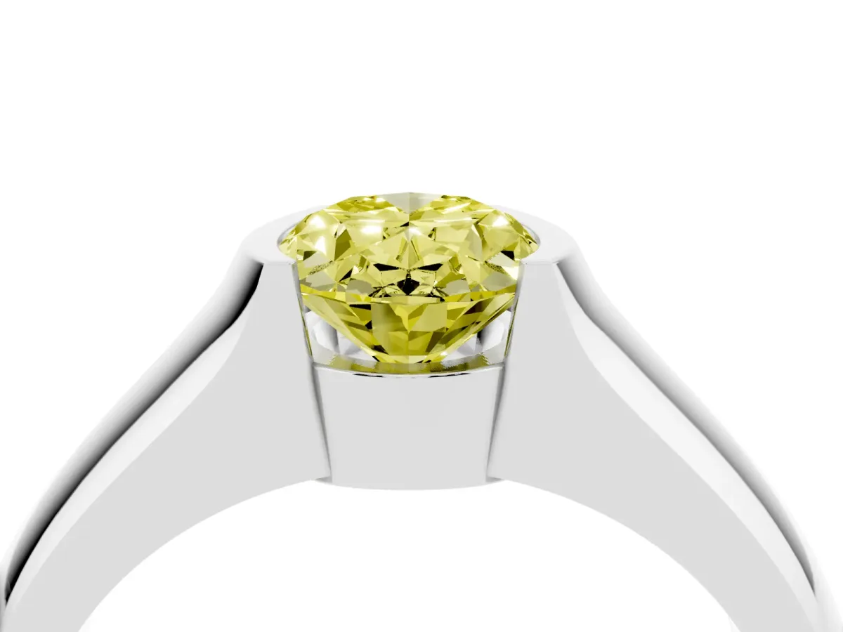 Fancy Yellow Oval Cut Solitaire Bezel Set Diamond Ring with Wide Band Platinum