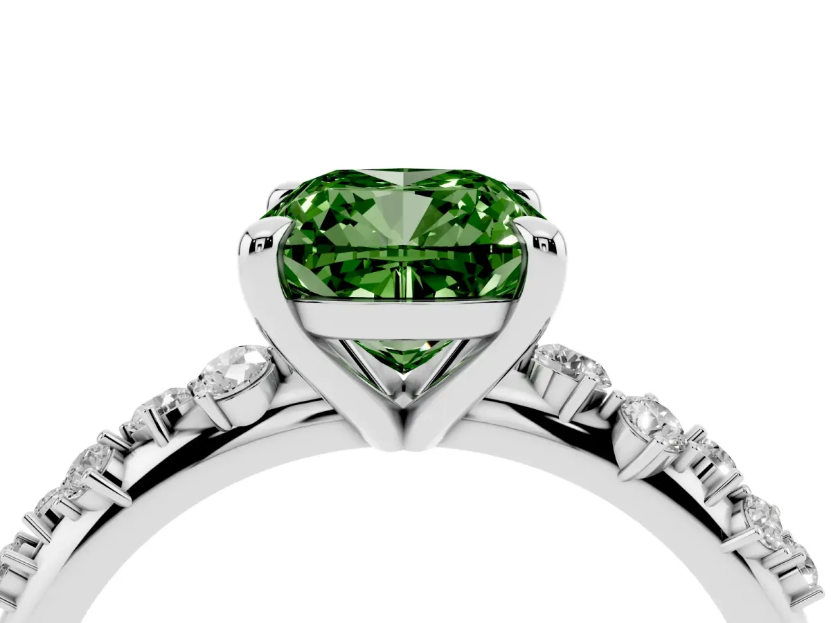 Fancy Green Cushion Cut Cut Diamond Vine Band with Four-Prong Setting Silver
