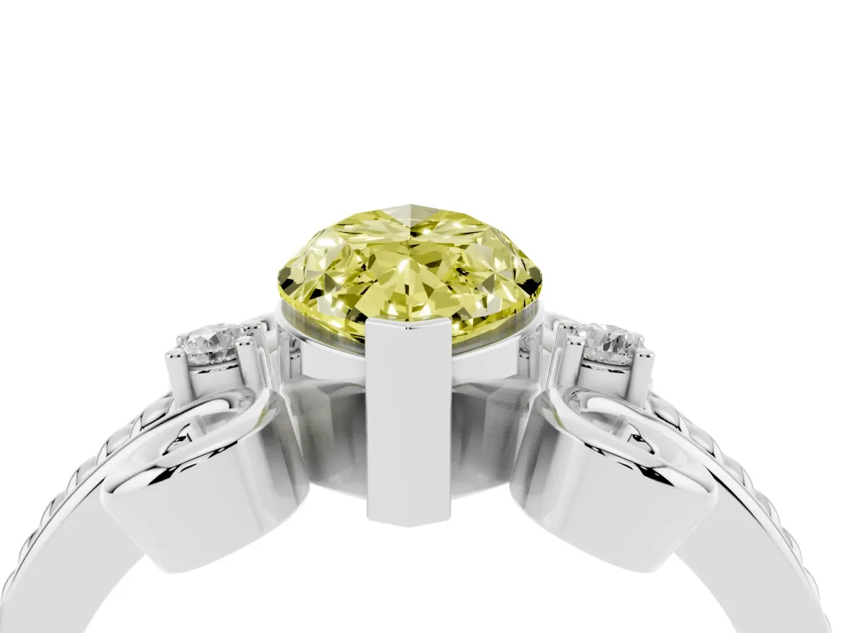 Fancy Yellow Marquise Cut Solitaire Twisted Band Scroll Prong Ring Silver