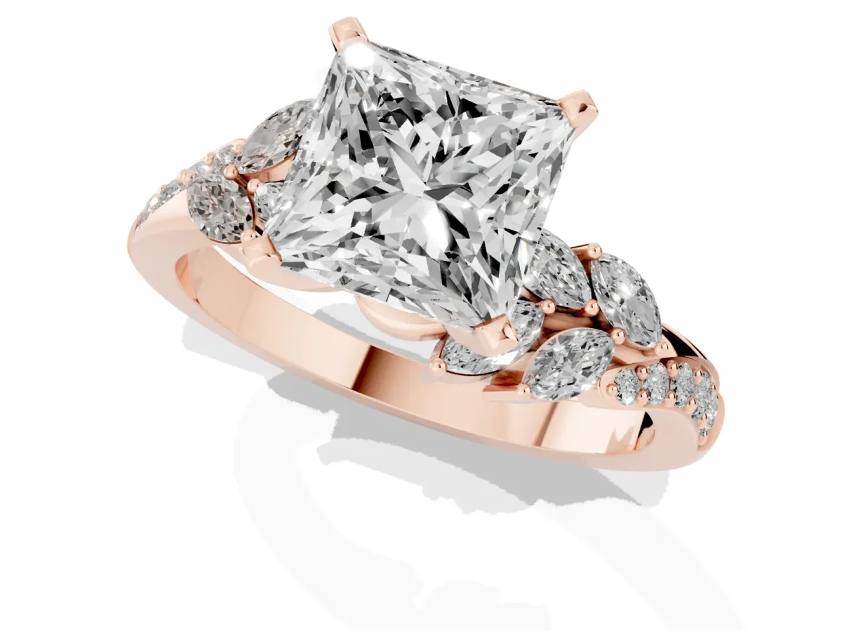 Princess Cut Solitaire Marquise Twist Band with Six-Prong Setting Rose gold