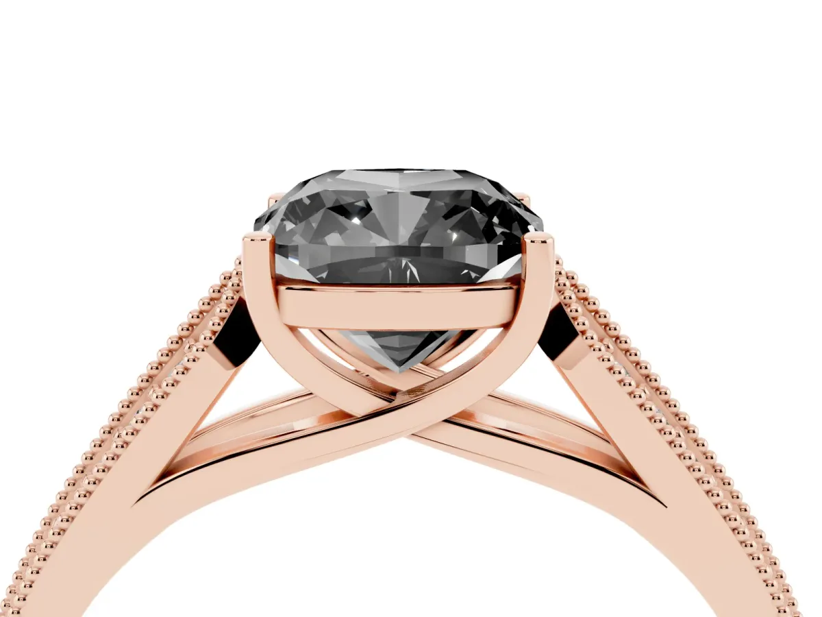 Fancy Black Cushion Cut Cut Pave Split Shank Engagement Ring with Four-Prong Setting Rose gold