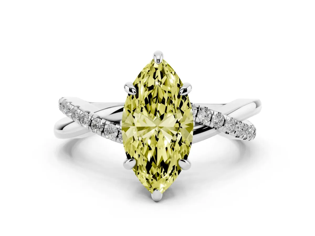 Fancy Yellow Marquise Cut Cut Diamond Twist Band Solitaire with Prong Setting Silver
