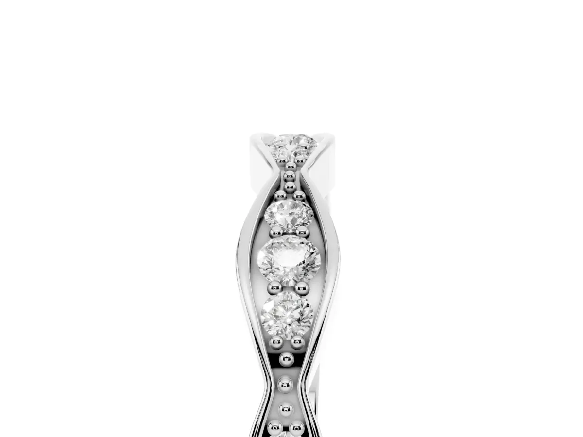 Round Diamond Scalloped Pavé Eternity Band Silver