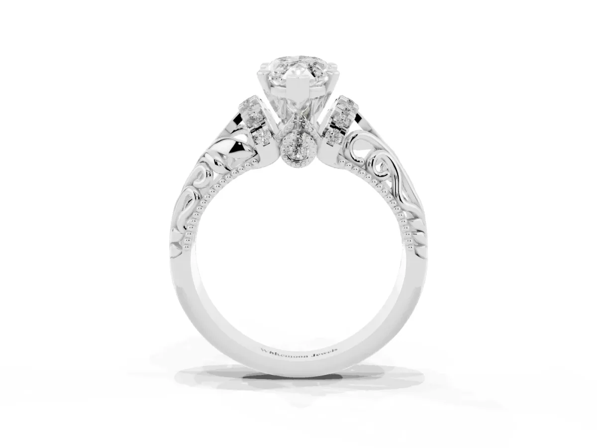 Marquise Cut Solitaire Filigree Engagement Ring with Halo and Prong Setting Silver