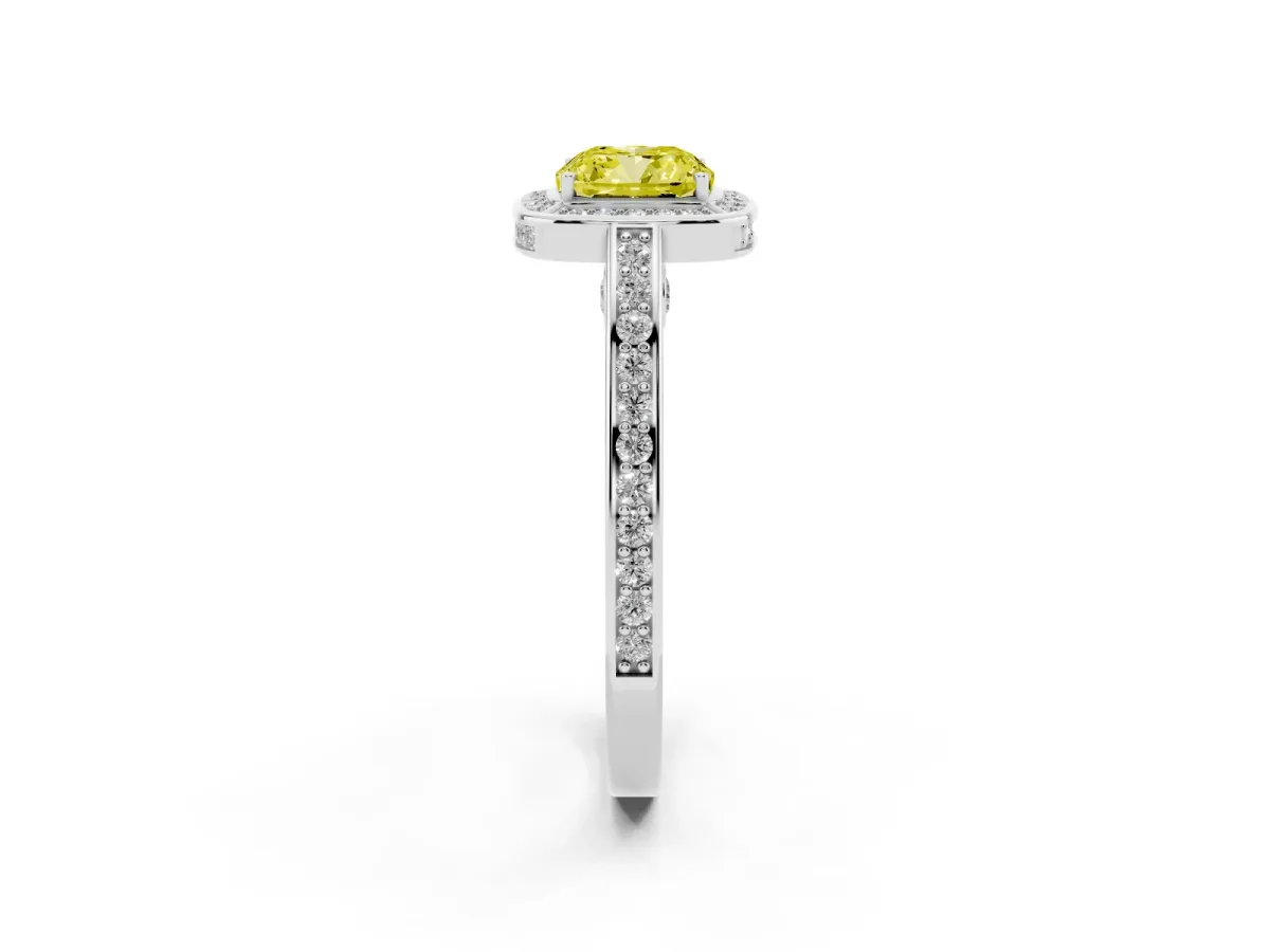 Fancy Yellow Cushion Cut Cut Halo Pave Split Shank Prong Setting Ring Platinum