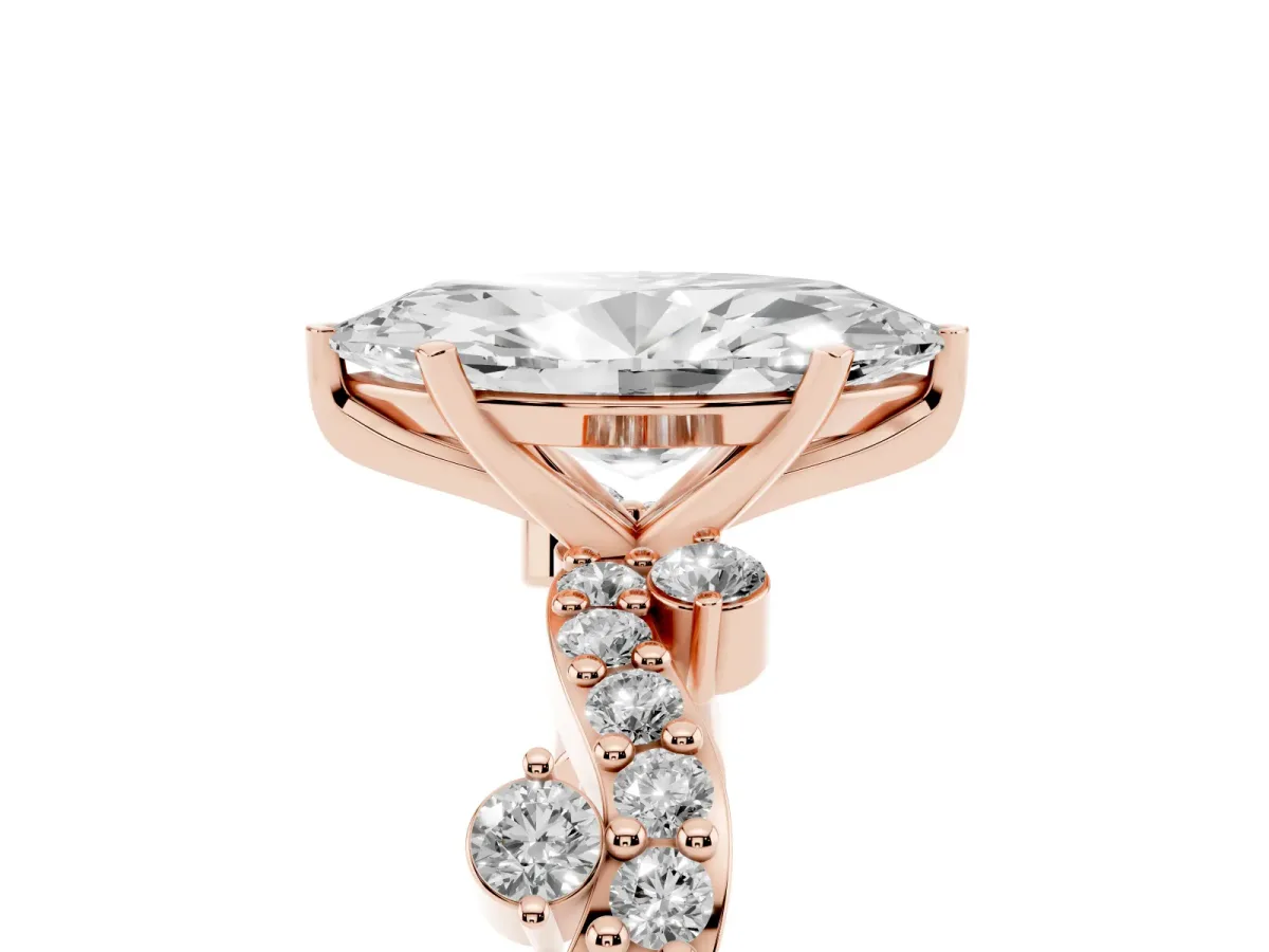 Marquise Cut Cut Solitaire Diamond Twisted Band with Pave Setting Rose gold