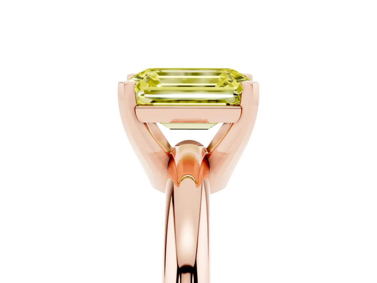 Fancy Yellow Emerald Cut Diamond Solitaire Engagement Ring with Round Band and Four-Prong Setting Rose gold
