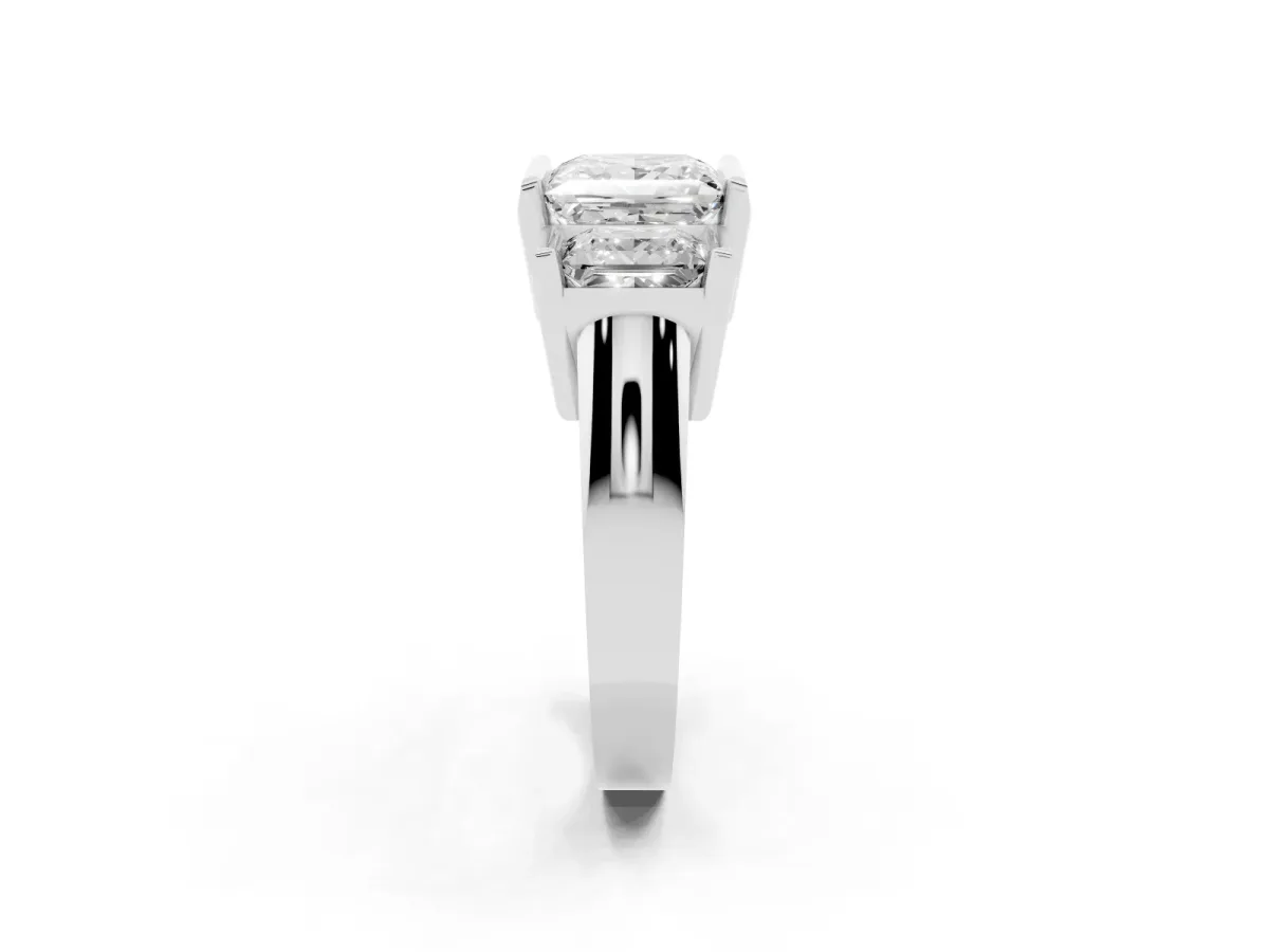 Three Stone Princess Cut Cut Channel Set Diamond Ring Silver