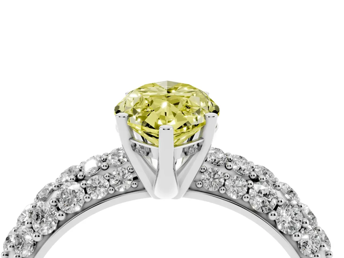 Fancy Yellow Marquise Cut Diamond Pavé Band Solitaire Ring with Four-Prong Setting Silver