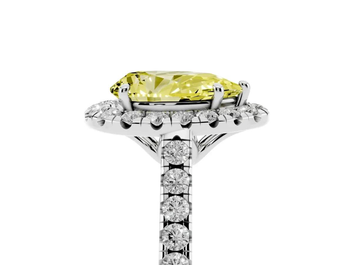 Fancy Yellow Pear Cut Halo Pavé Diamond Engagement Ring with Four-Prong Setting Silver