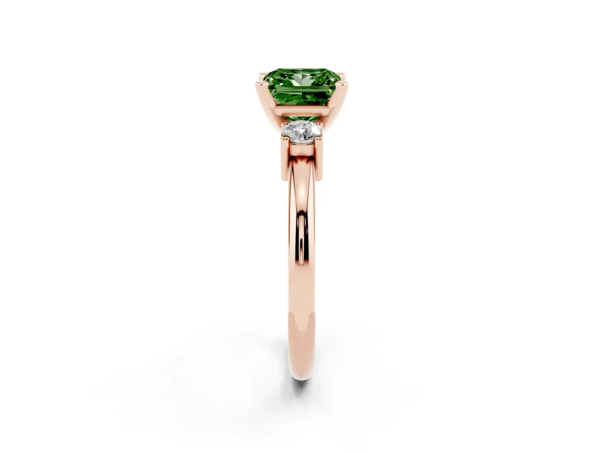Fancy Green Three-Stone Princess Cut Cut Diamond Solitaire with Prong Setting and Classic Band Rose gold