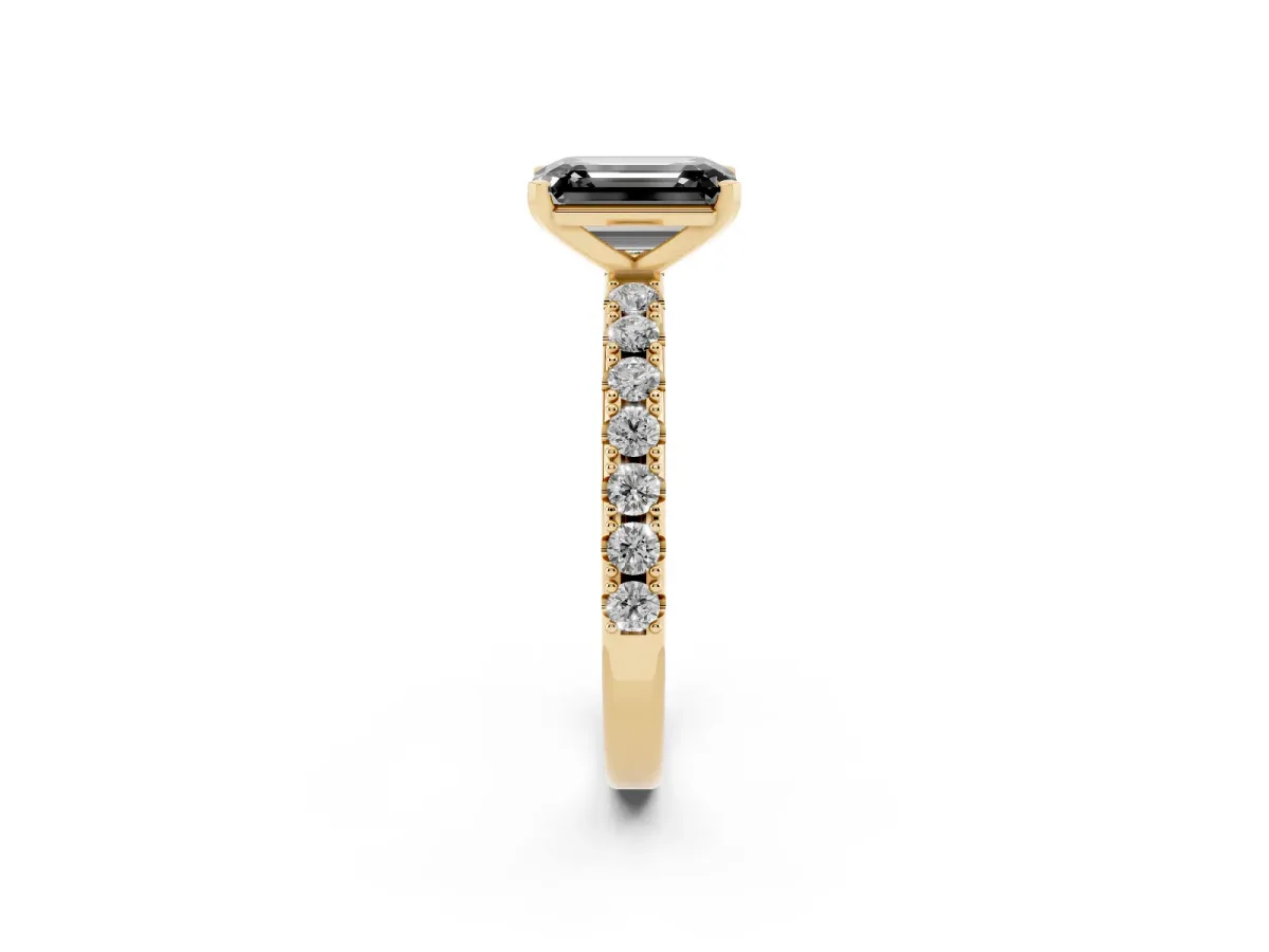 Fancy Black Emerald Cut Diamond Solitaire Pavé Band with Four-Prong Setting Yellow gold