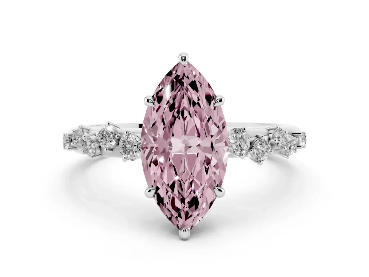 Fancy Pink Marquise Cut Diamond Cluster Prong-Set Solitaire Ring Silver