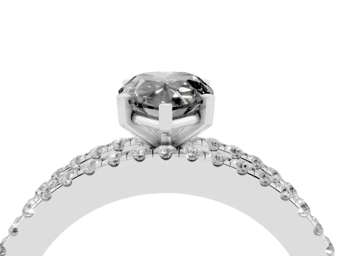 Fancy Black Pear Cut Diamond Solitaire Ring with Pavé and Channel Set Band Silver