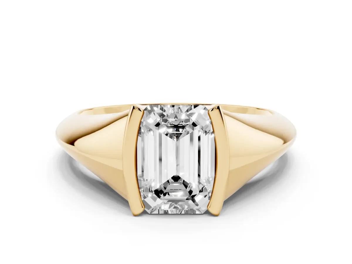 Emerald Cut Solitaire Tension Set Diamond Ring Yellow gold