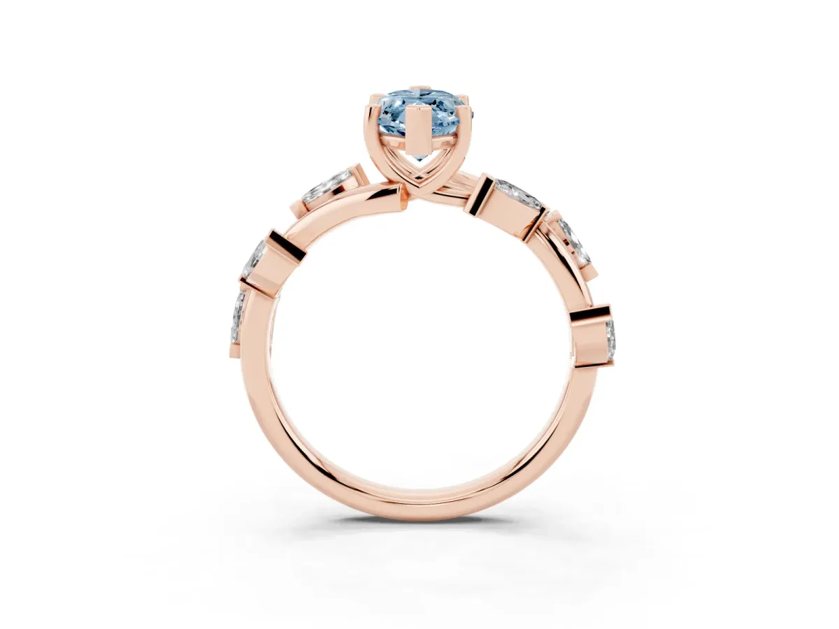 Fancy Blue Marquise Cut Solitaire Twisted Band Marquise Accent Prong Setting Ring Rose gold