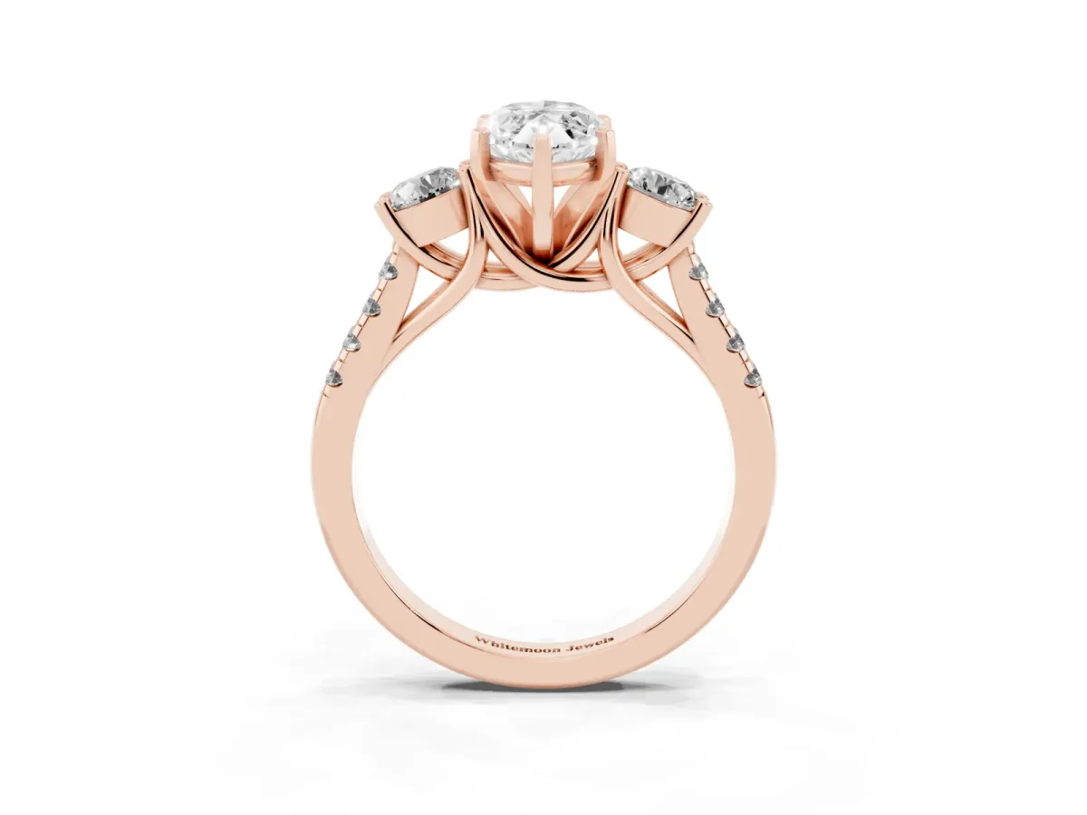 Three-Stone Marquise Cut Diamond Pavé Band with Four-Prong Setting Rose gold