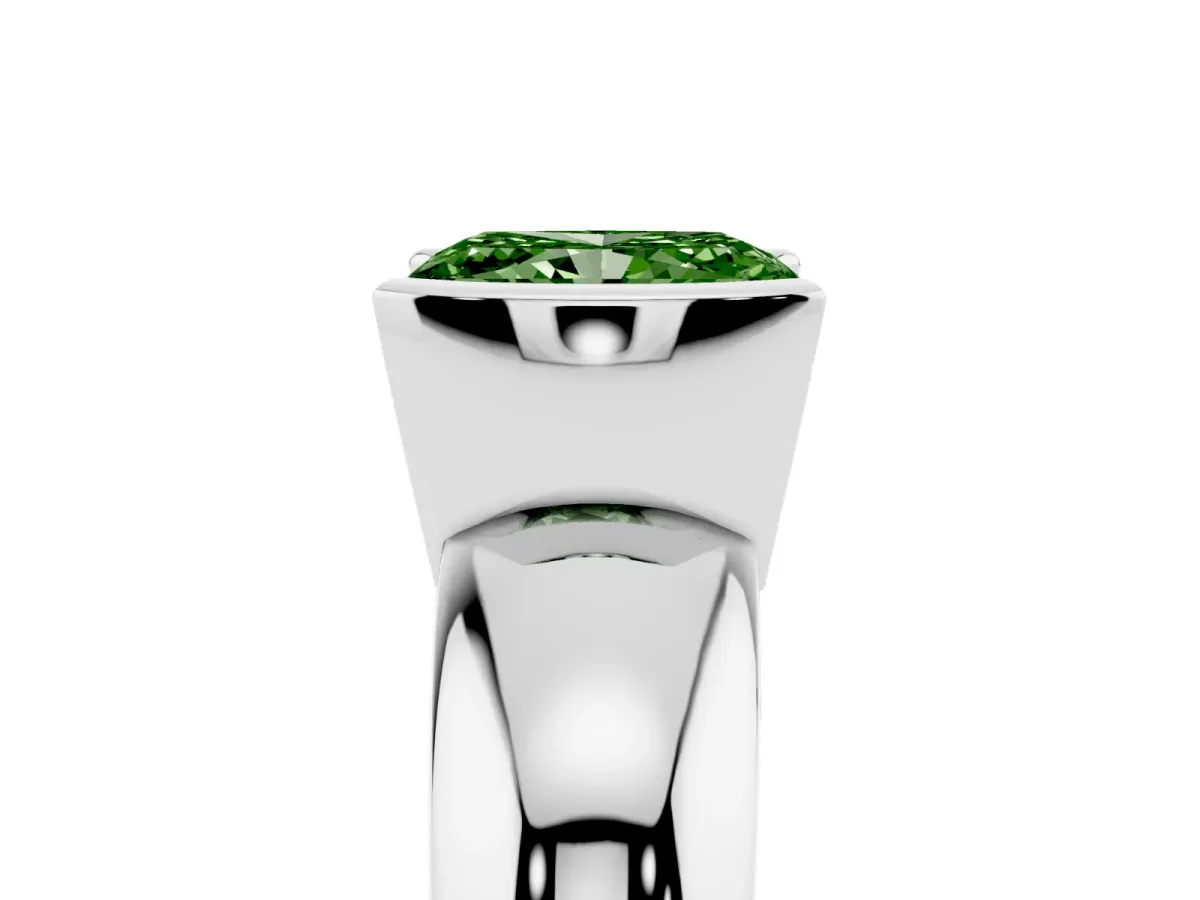 Fancy Green Radiant Cut Solitaire Tension Set Diamond Ring with Wide Band Silver