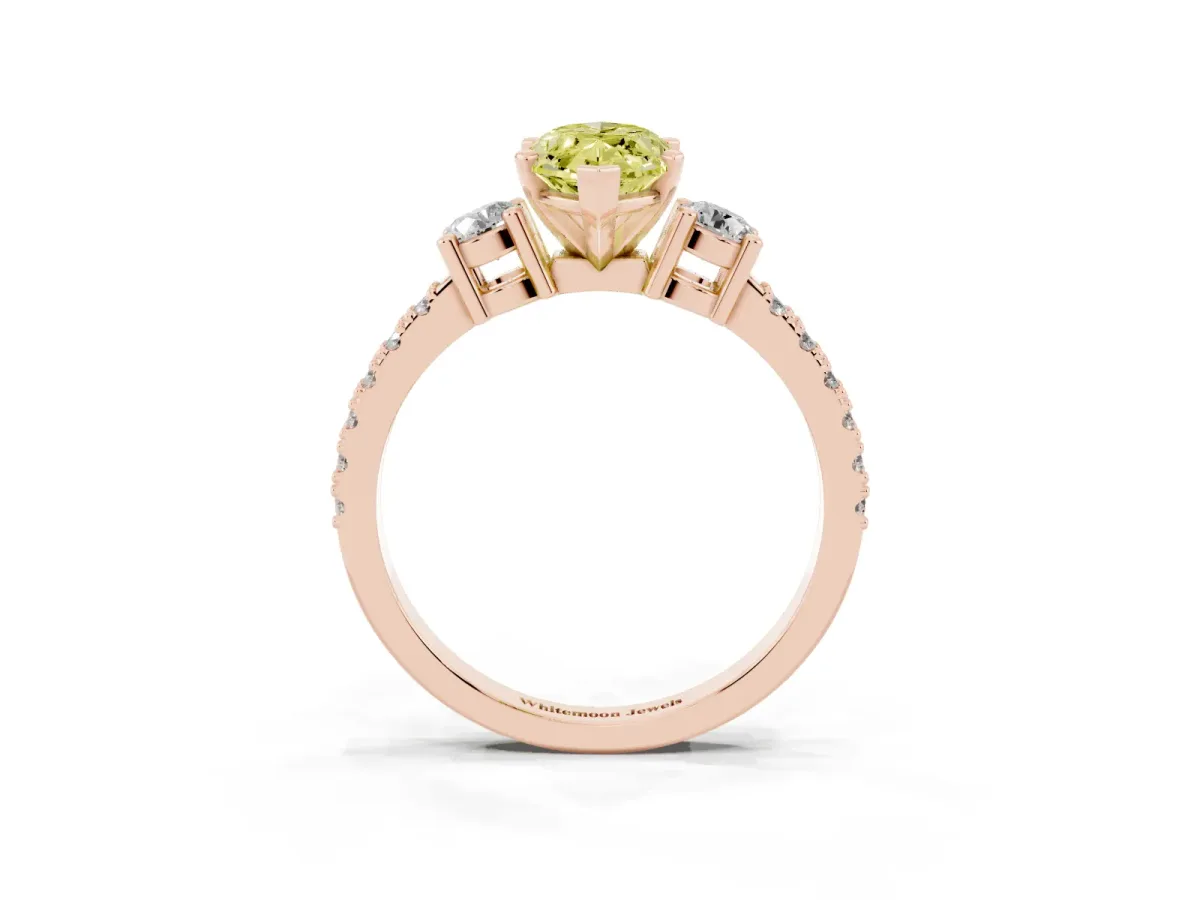 Fancy Yellow Marquise Cut Three-Stone Diamond Pavé Band with Prong Setting Rose gold