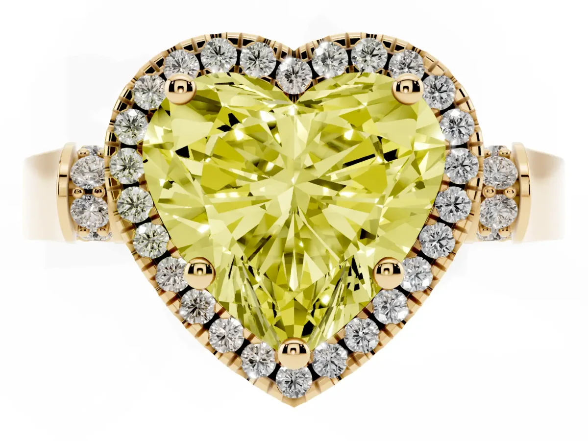 Fancy Yellow Heart Cut Halo Pave Split Shank Prong Setting Ring Yellow gold