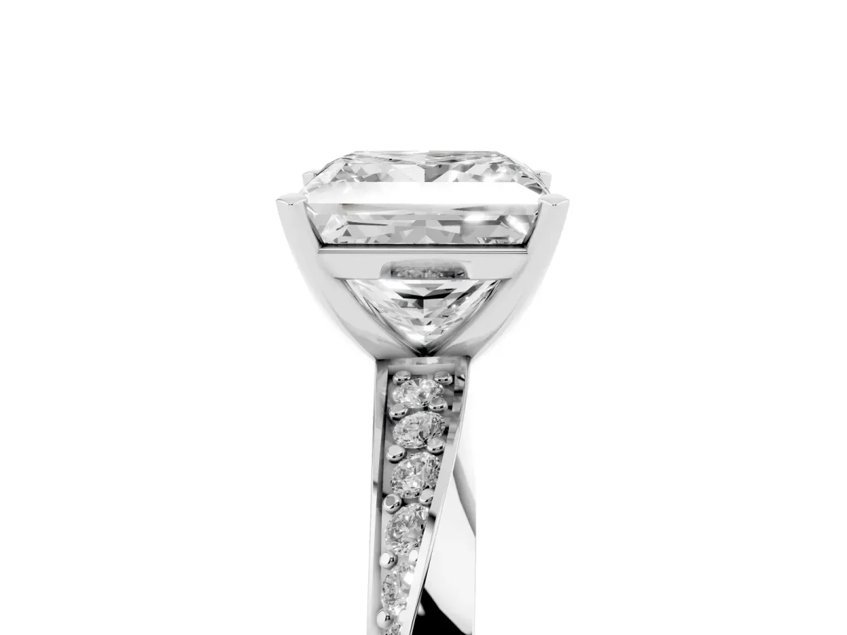 Princess Cut Diamond Engagement Ring with Side Stone Accents and Four-Prong Setting Platinum